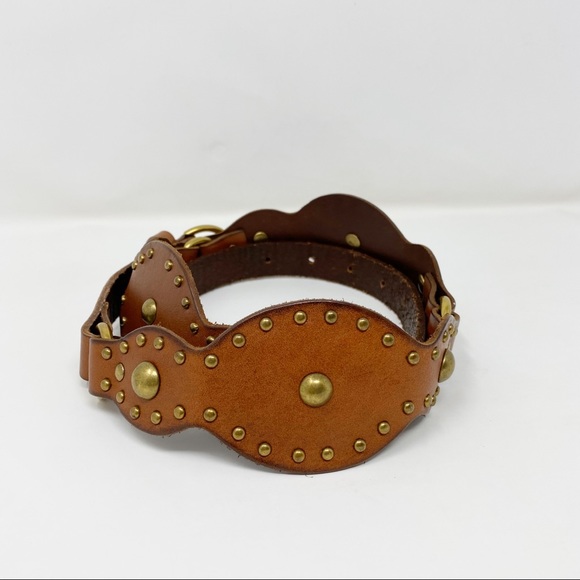 Vintage Tan Leather Studded Chain Belt Small - Picture 5 of 8